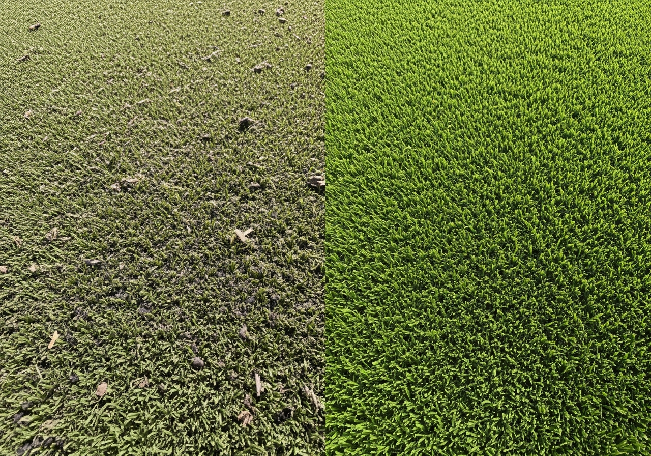Before and after deep turf cleaning