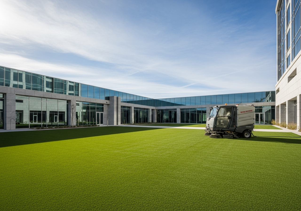 Large commercial artificial turf area at a Las Vegas business property